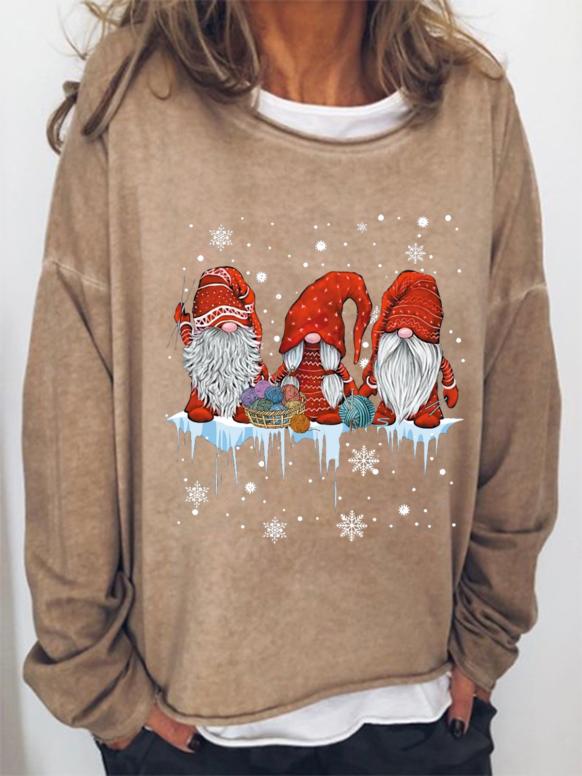 Women's Christmas Gnomies Santa Crew Neck Simple Text Letters Sweatshirt