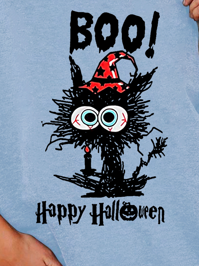 Women Cat Mom Boo Happy Halloween Crew Neck Sweatshirt