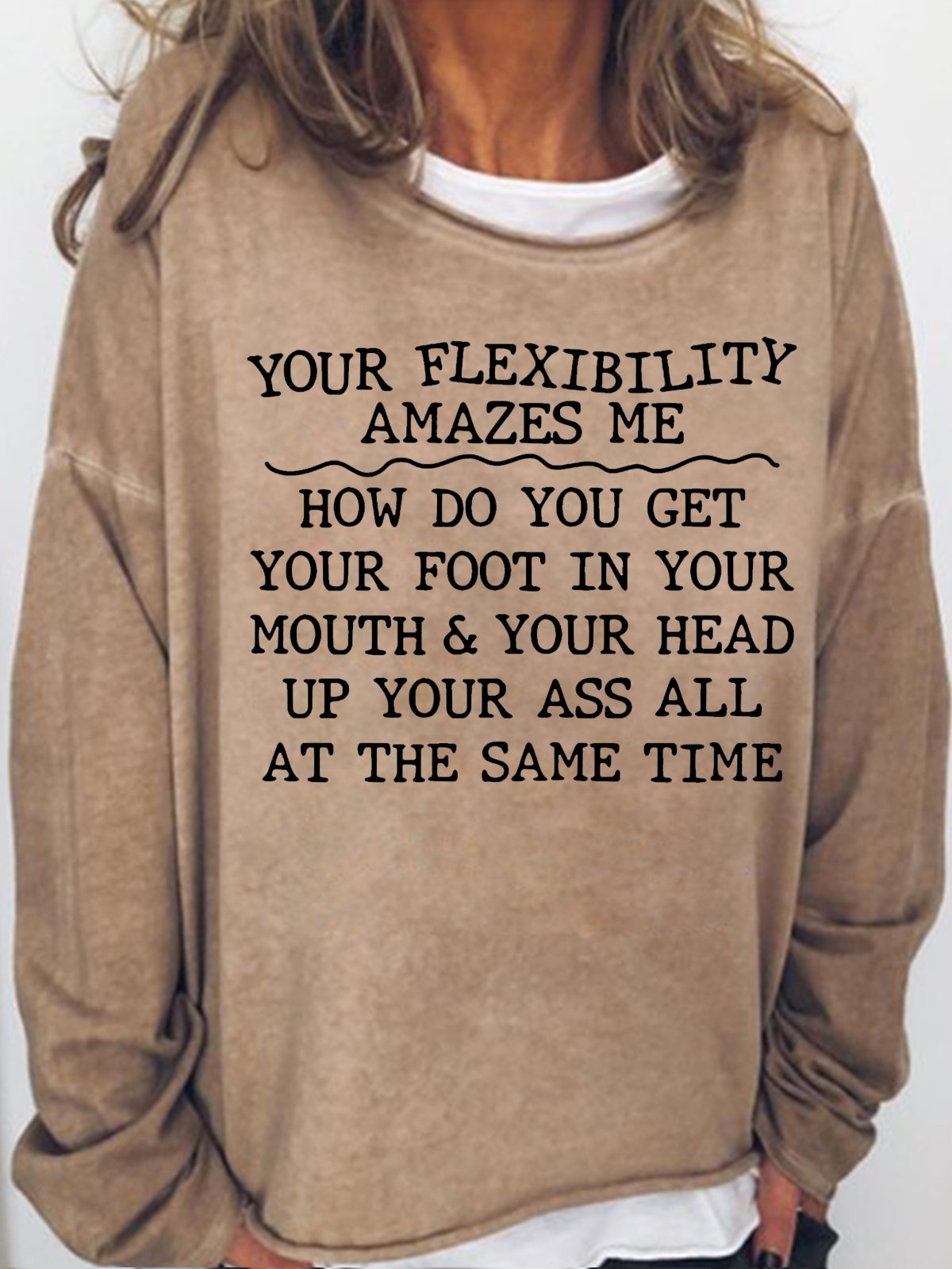 Womens  Funny Letters Crew Neck Casual Sweatshirt