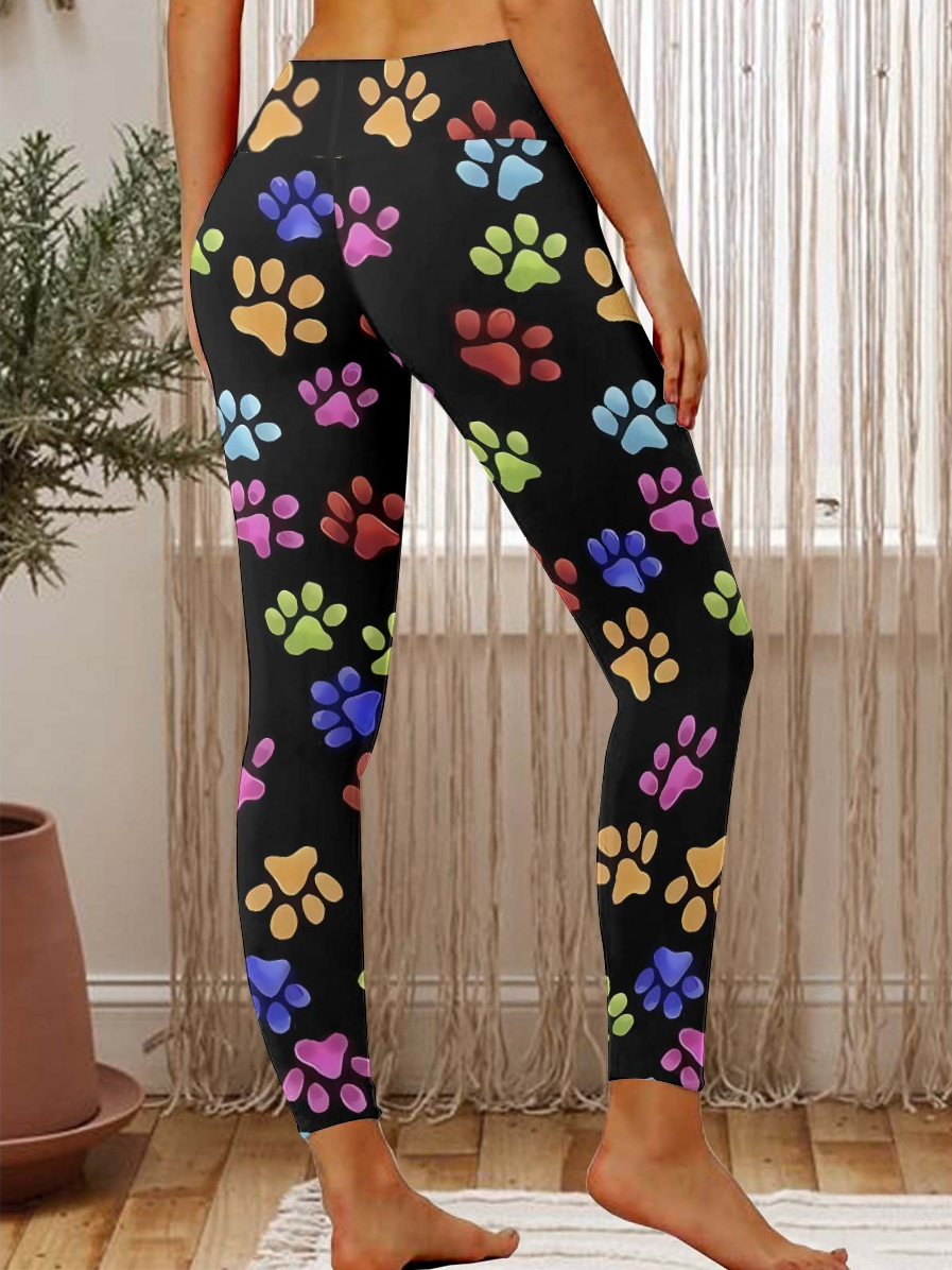 Dog Cat Rainbow Paw Women's Tummy Control Leggings