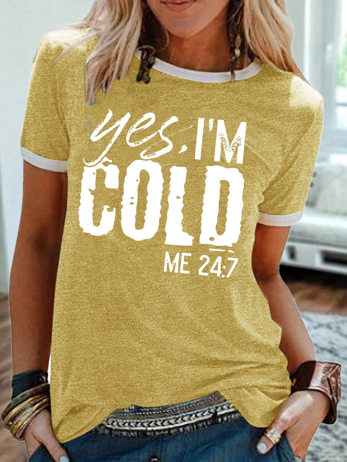 Womens Yes I'm Cold 24:7 Crew Neck T-Shirt