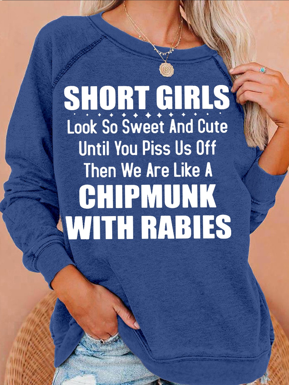 Womens Funny Letters Short Girls Look So Sweet And Cute Crew Neck Sweatshirt