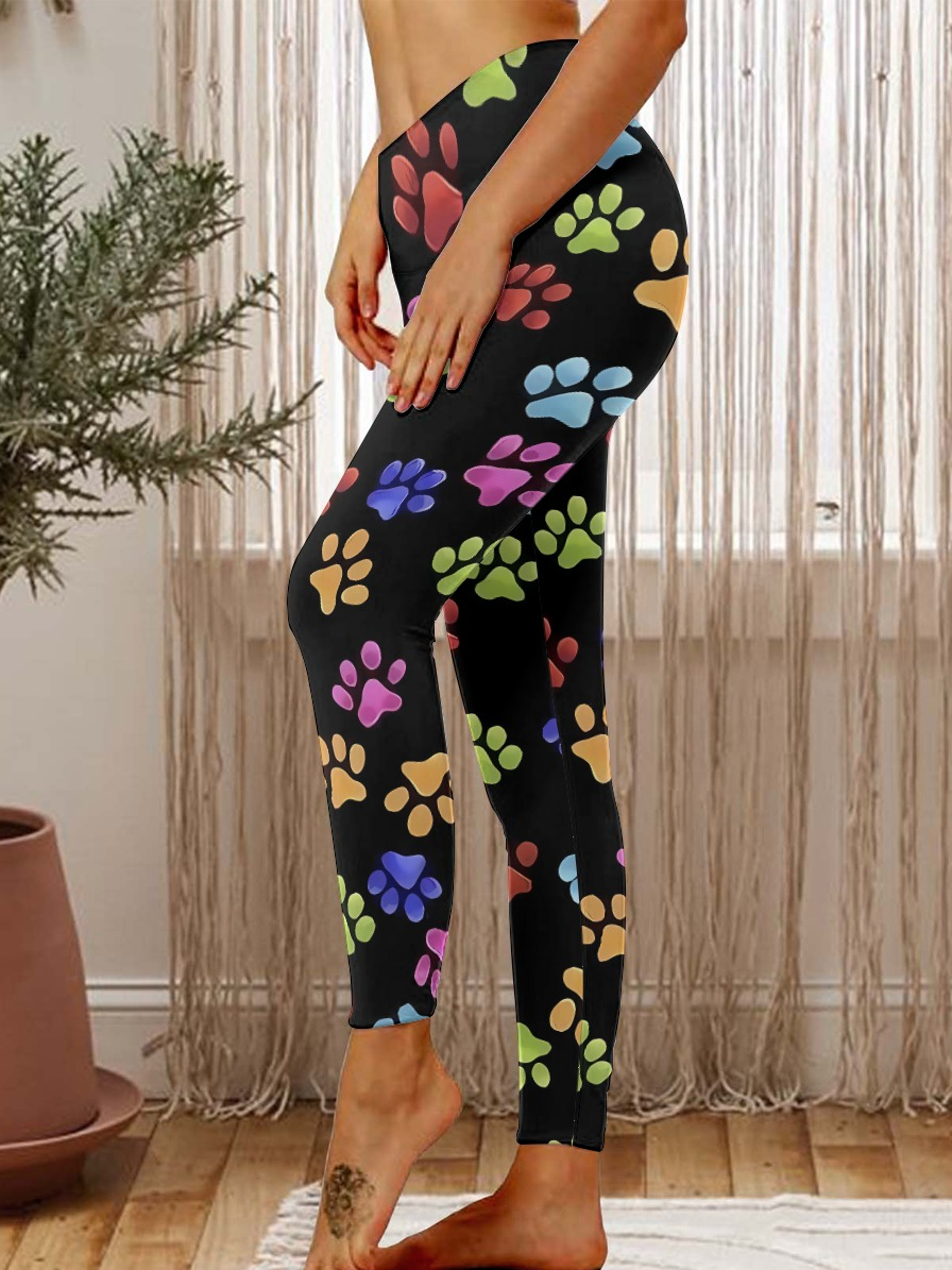 Dog Cat Rainbow Paw Women's Tummy Control Leggings