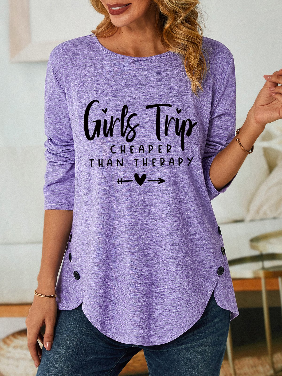 Girls Trip Therapy Cotton-Blend Loose Long sleeve Top