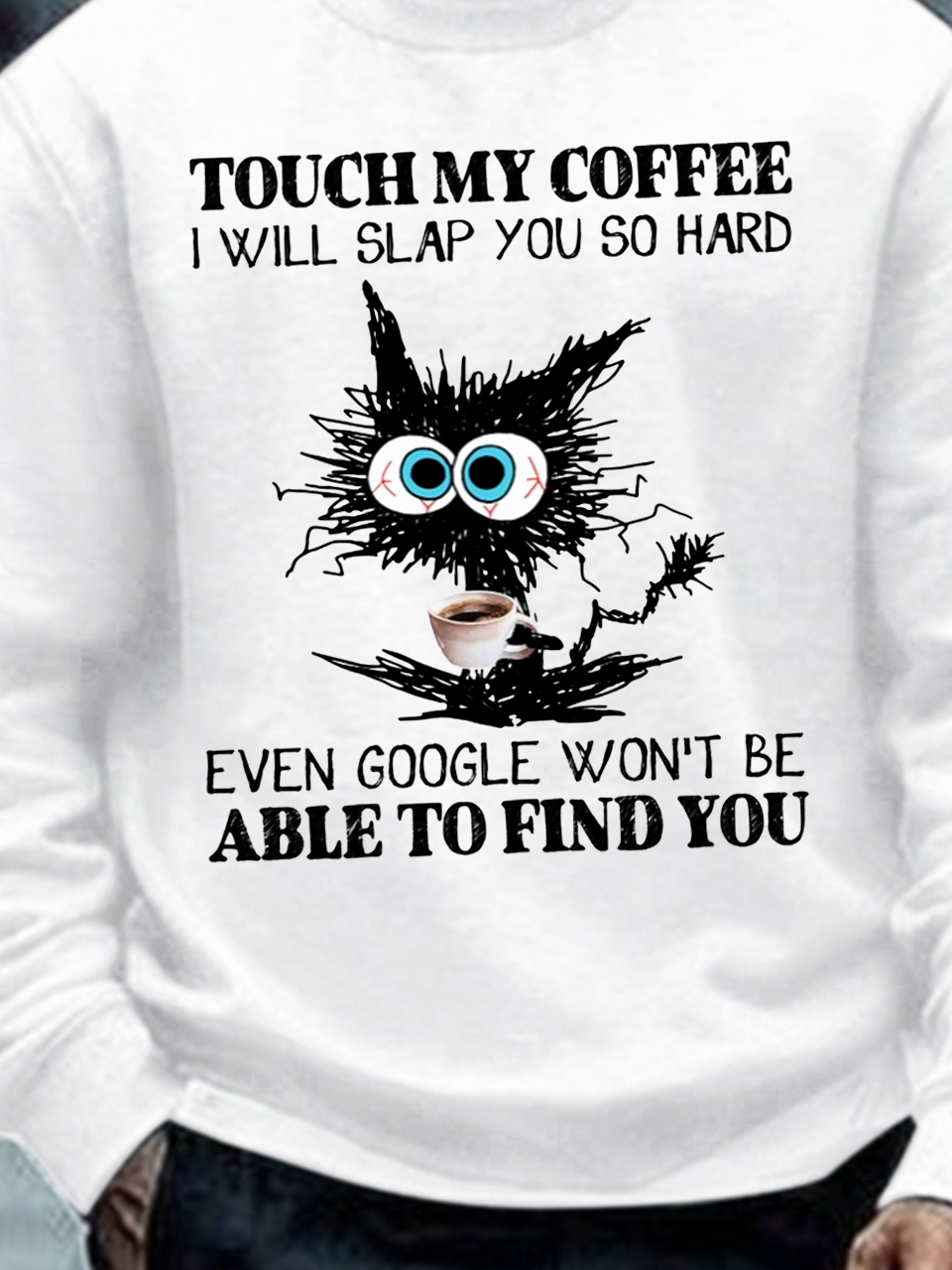 Men's Funny Coffee Letter Black Cat Sweatshirt