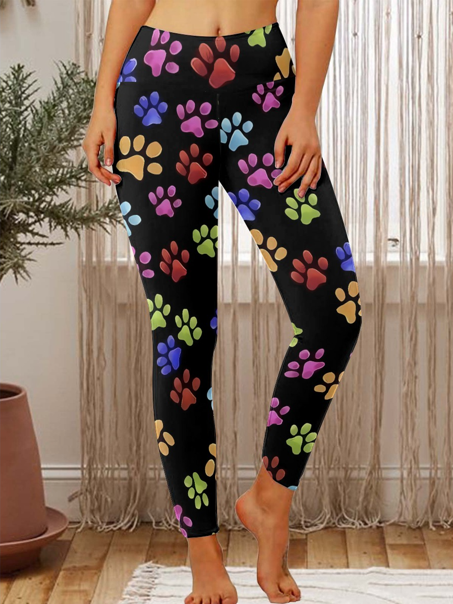 Dog Cat Rainbow Paw Women's Tummy Control Leggings