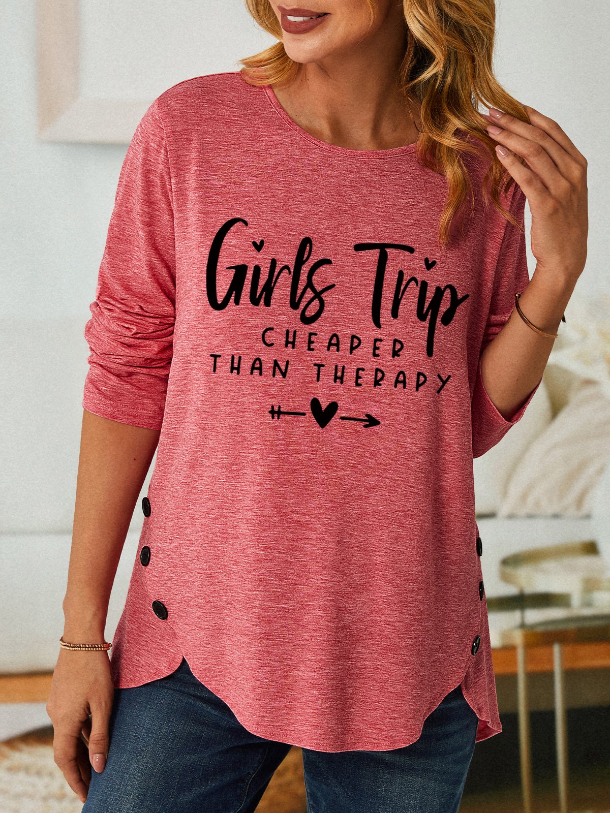 Girls Trip Therapy Cotton-Blend Loose Long sleeve Top