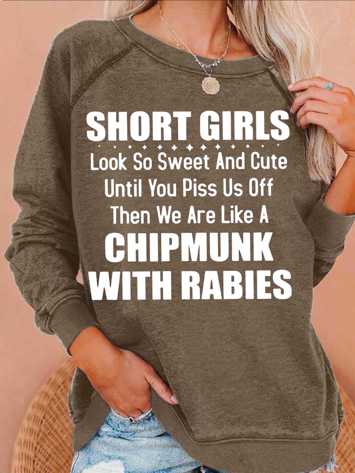 Womens Funny Letters Short Girls Look So Sweet And Cute Crew Neck Sweatshirt