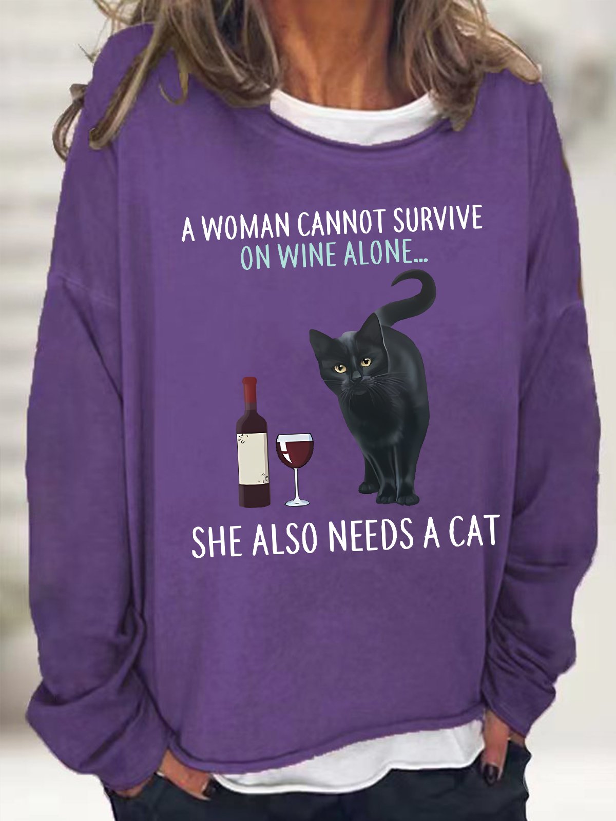 Women's Funny A Women Need A Cat Black Cat Graphic Casual Sweatshirt