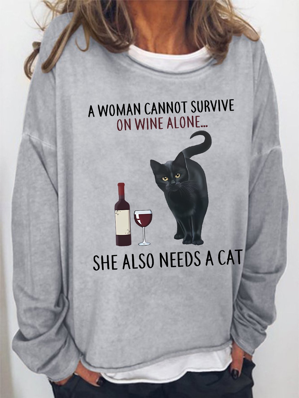 Women's Funny A Women Need A Cat Black Cat Graphic Casual Sweatshirt