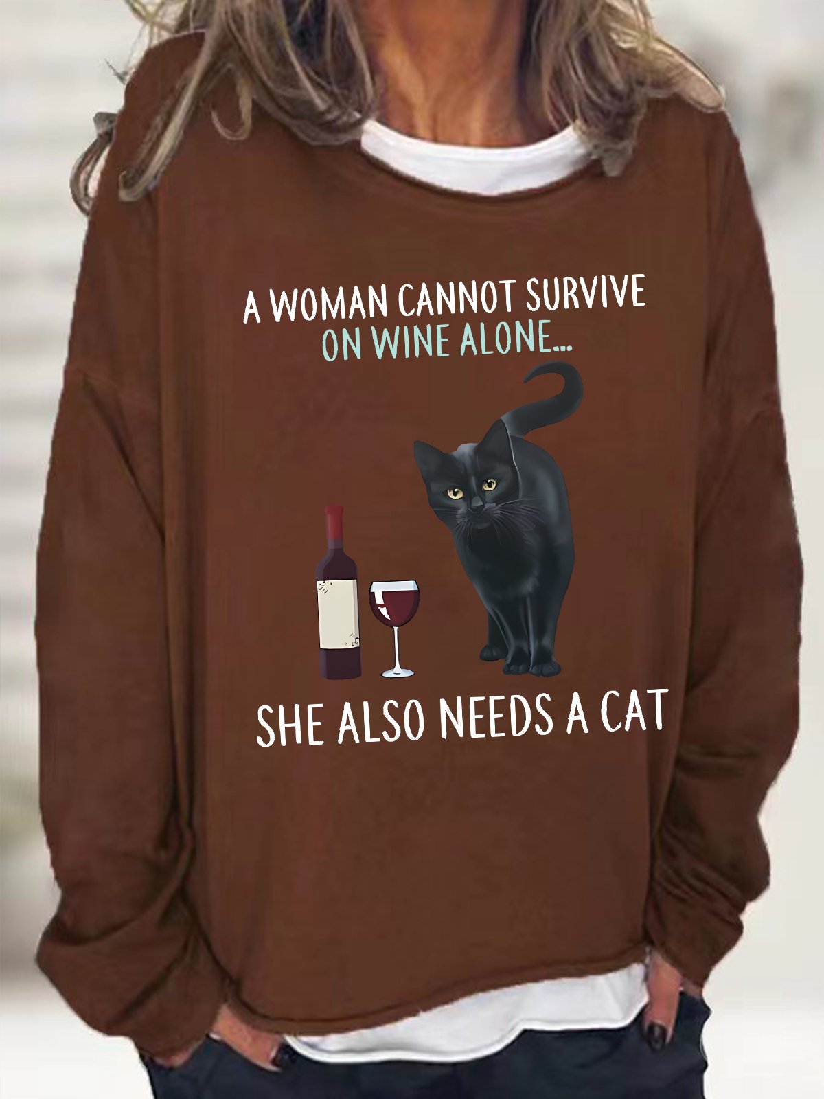 Women's Funny A Women Need A Cat Black Cat Graphic Casual Sweatshirt