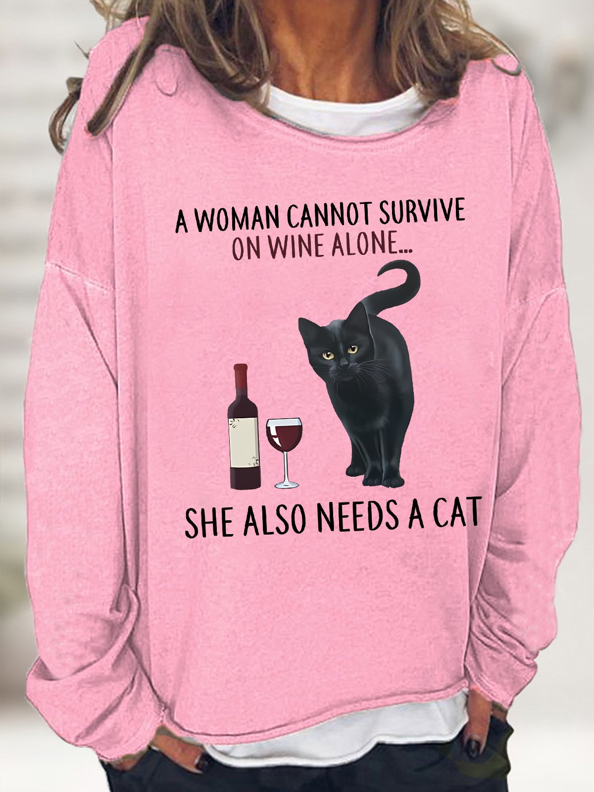 Women's Funny A Women Need A Cat Black Cat Graphic Casual Sweatshirt