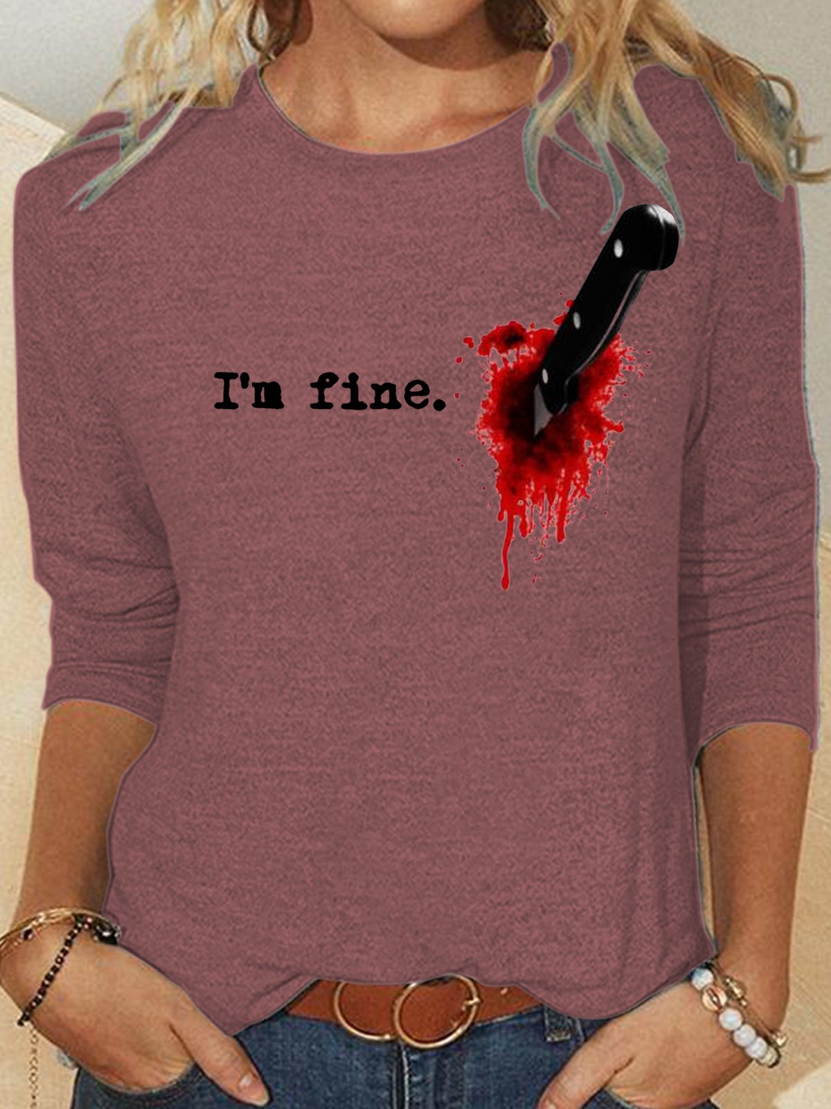 Womens Funny Halloween Print I'm Fine Casual Top