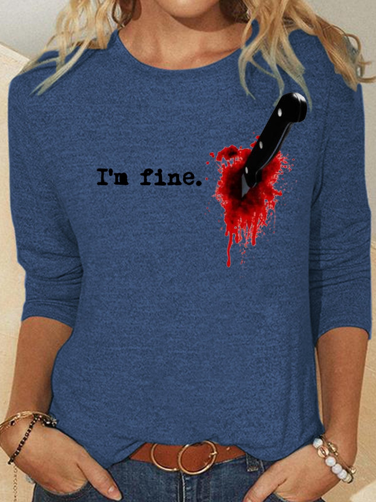 Womens Funny Halloween Print I'm Fine Casual Top