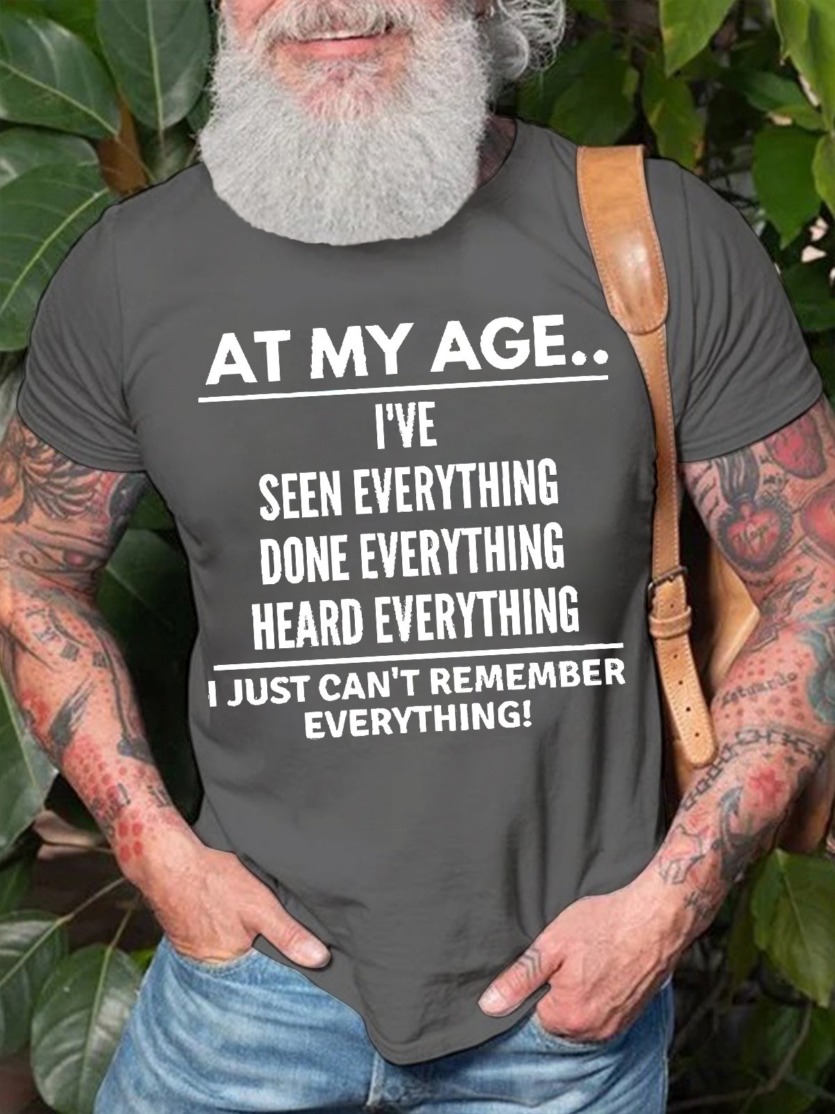 Mens At My Age I Can’T Remember Everything Funny Text Letters Cotton Crew Neck T-Shirt