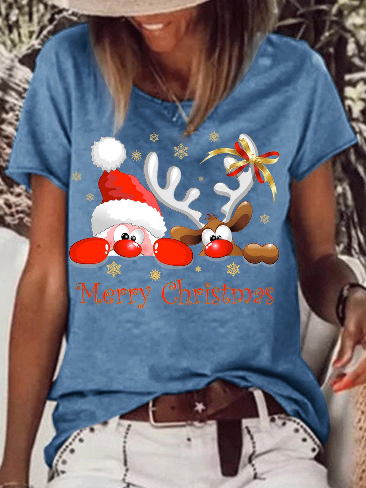 Women's Christmas Santa Printed Casual T-shirt