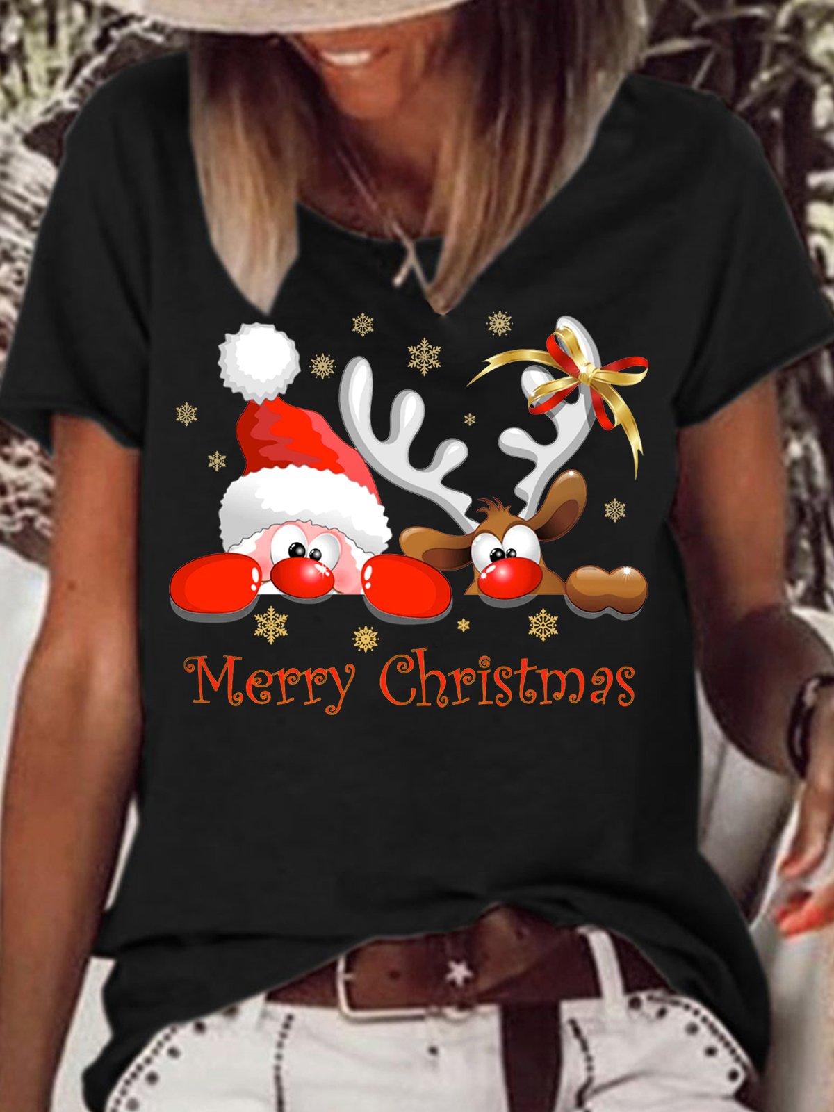 Women's Christmas Santa Printed Casual T-shirt