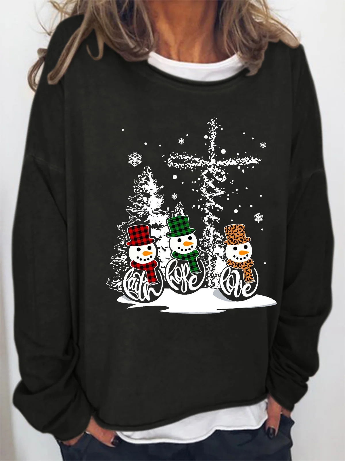 Women's Snowman Christmas Print Crew Neck Sweatshirt