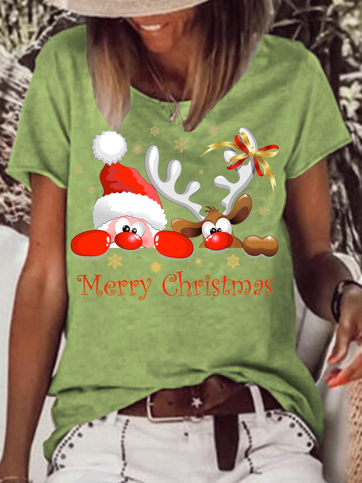 Women's Christmas Santa Printed Casual T-shirt