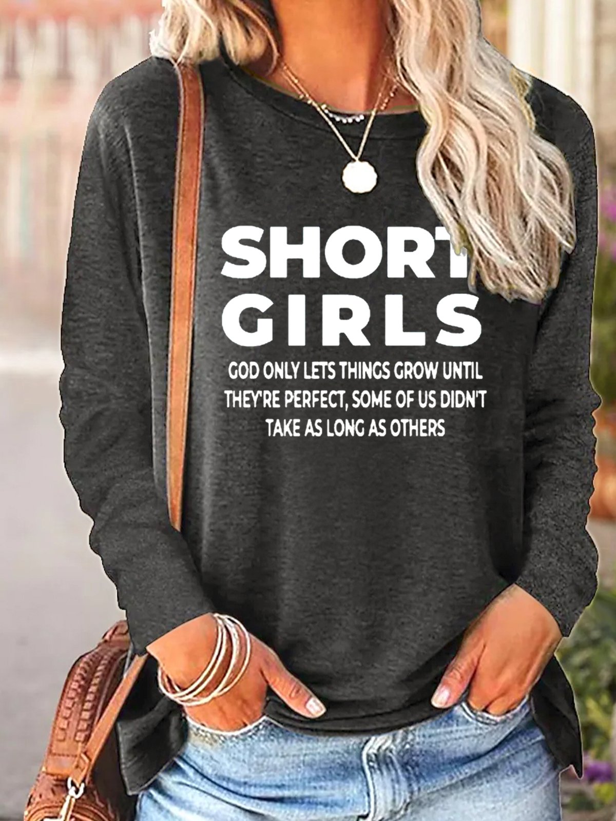 Women's Short Girls Funny Graphic Print Casual Text Letters Cotton-blend Long Sleeve Top