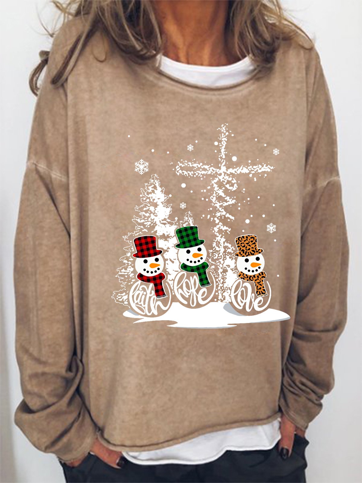 Women's Snowman Christmas Print Crew Neck Sweatshirt