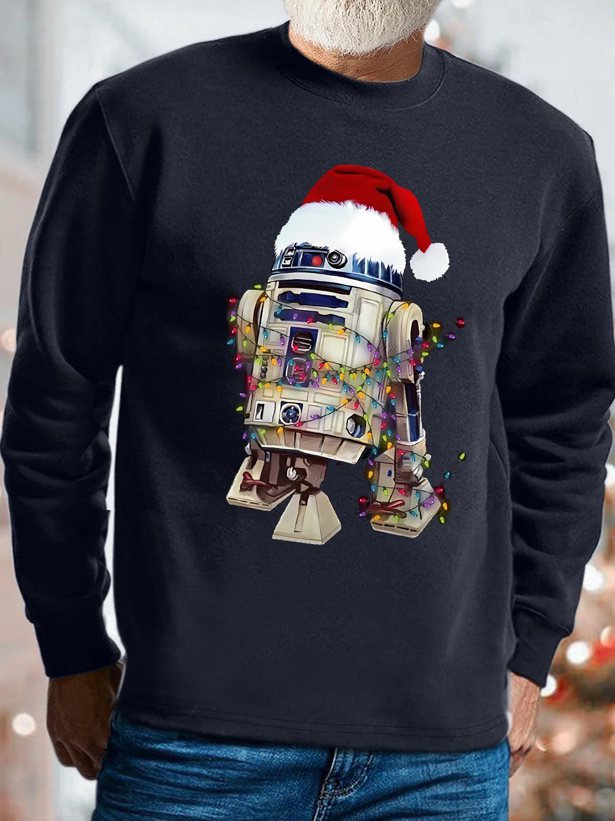 Men's Robot With Santa Hat Spend Christmas Funny Graphic Print Casual Sweatshirt