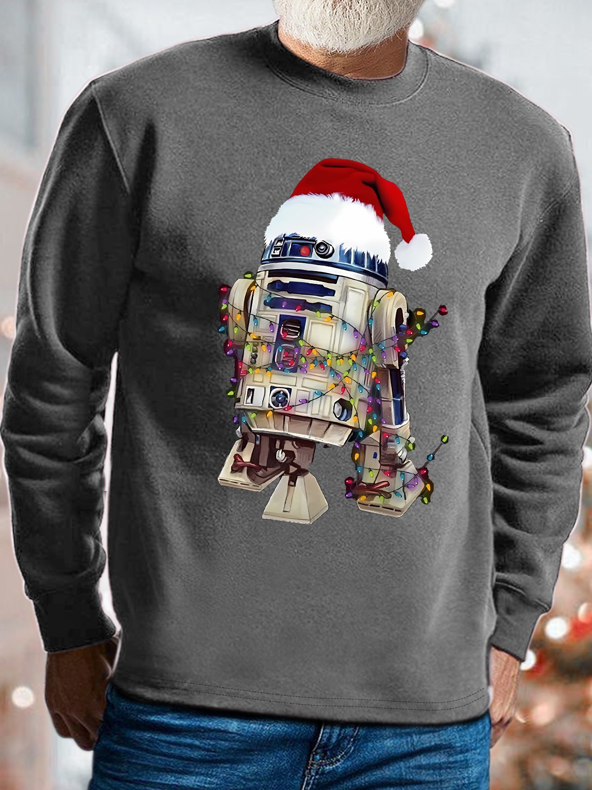 Men's Robot With Santa Hat Spend Christmas Funny Graphic Print Casual Sweatshirt