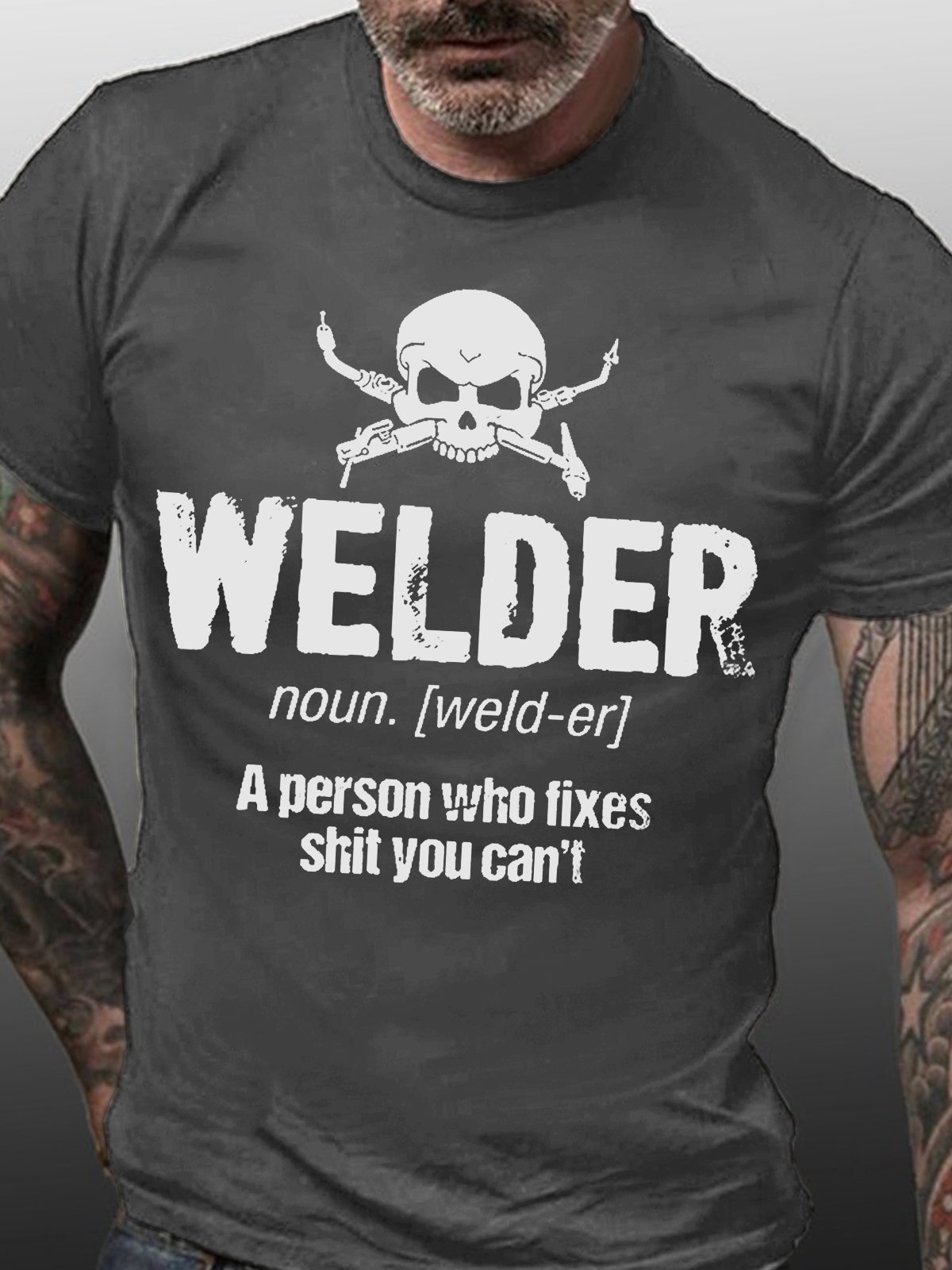 Men's Funny Welder Definition Fixes Shit Text Letters Casual Cotton T-Shirt