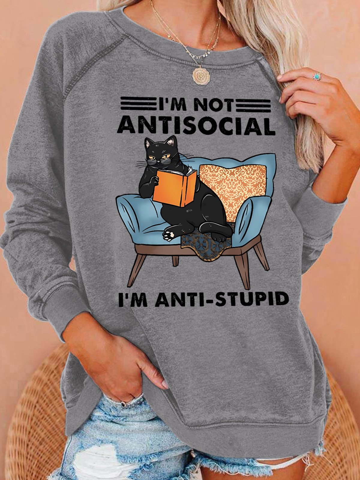 I'm Not Antisocial I'm Anti-stupid Women's Cat Sweatshirt