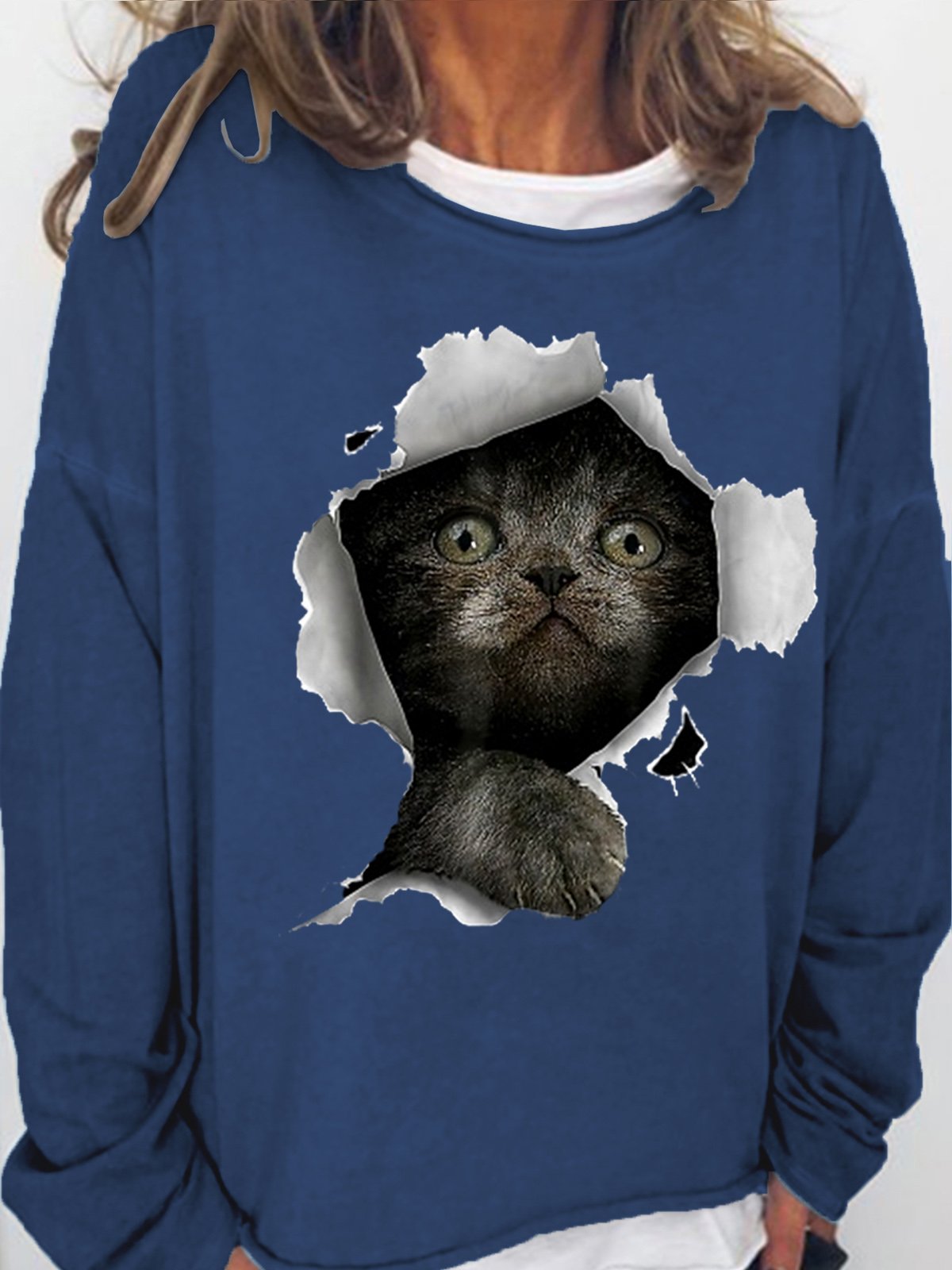 Womens Funny 3D Black Cat Sweatshirt