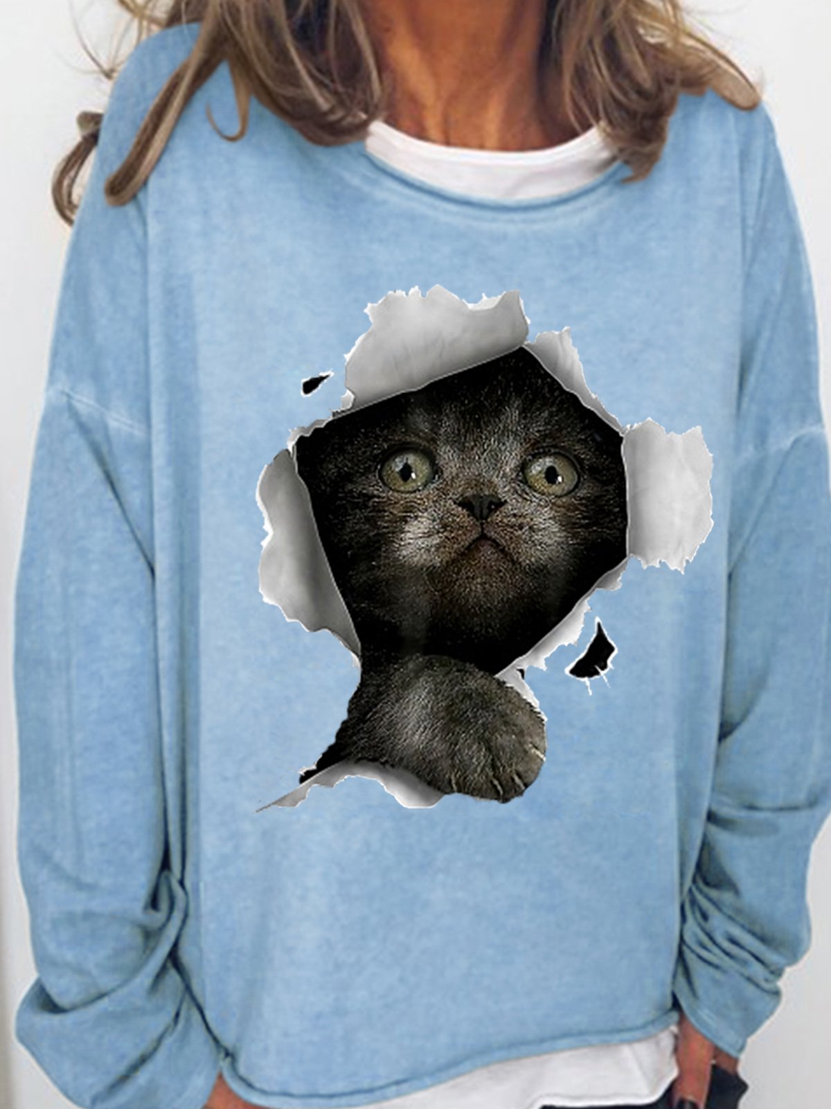 Womens Funny 3D Black Cat Sweatshirt