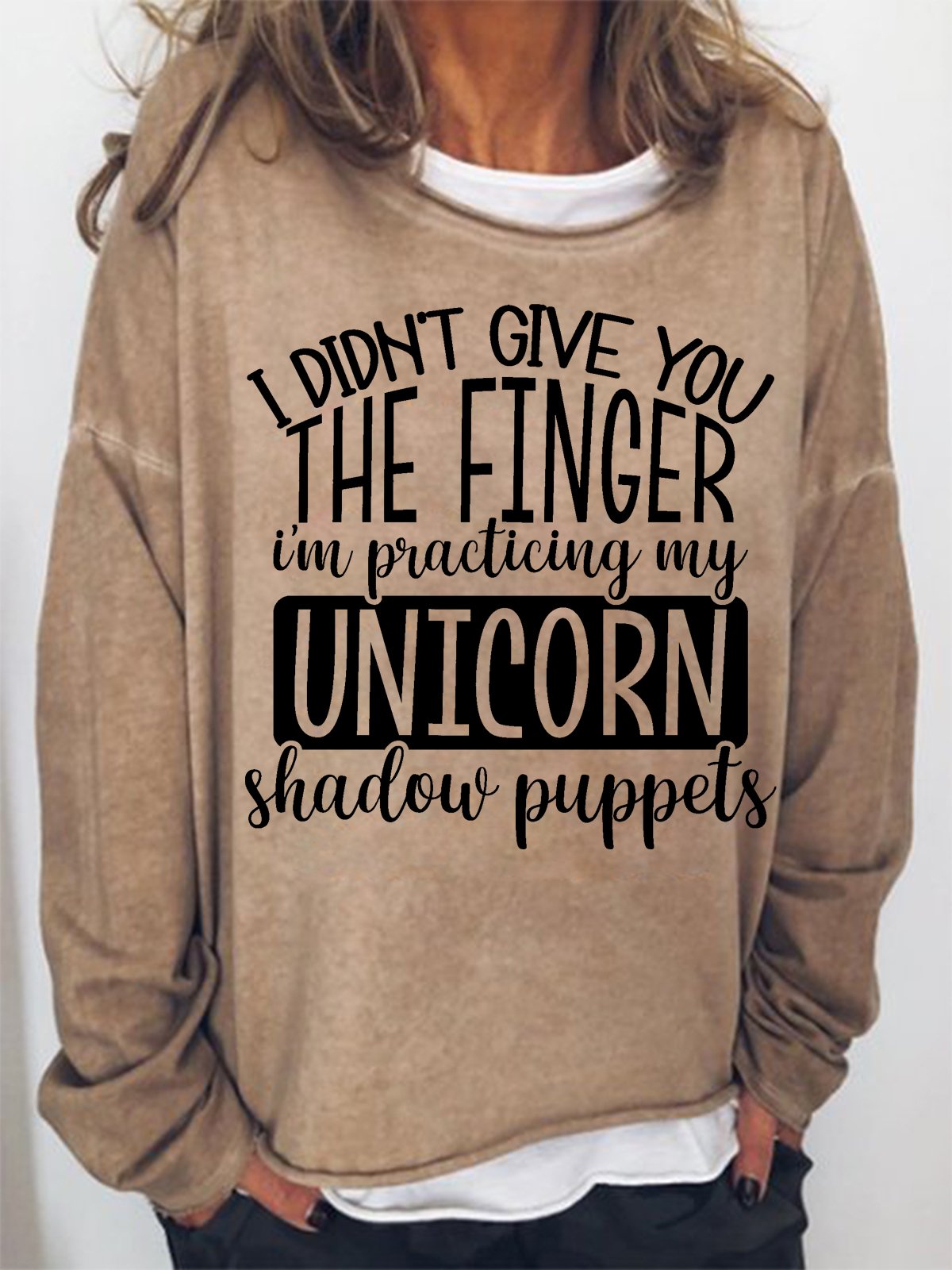 Women Sarcastic Saying I Didn't Give You The Finger I'm Practicing My Unicorn Shadow Puppets Sweatshirt