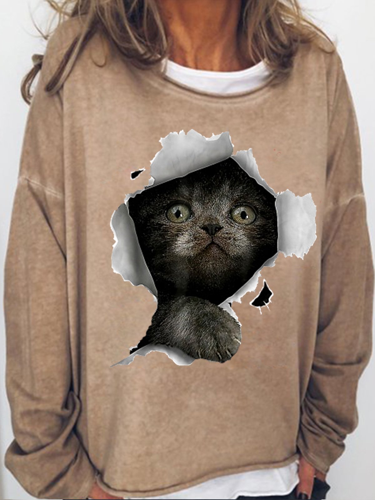 Womens Funny 3D Black Cat Sweatshirt