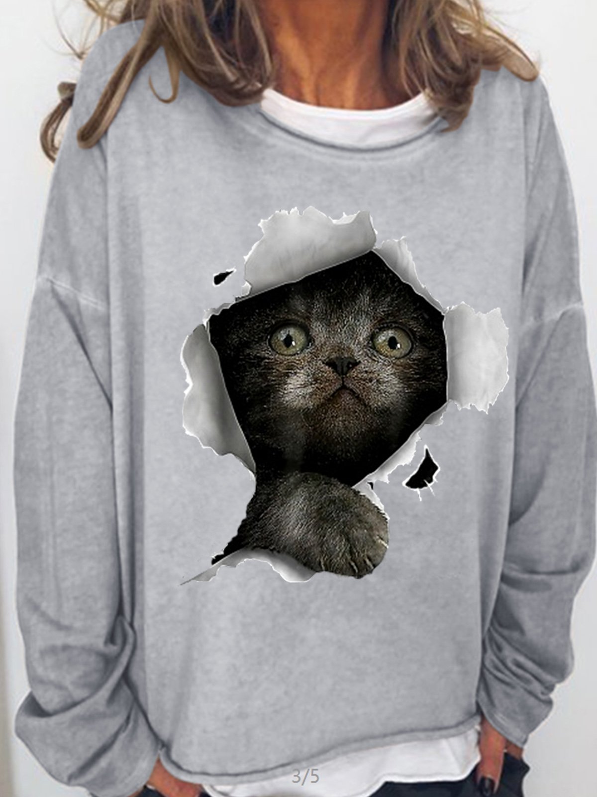 Womens Funny 3D Black Cat Sweatshirt