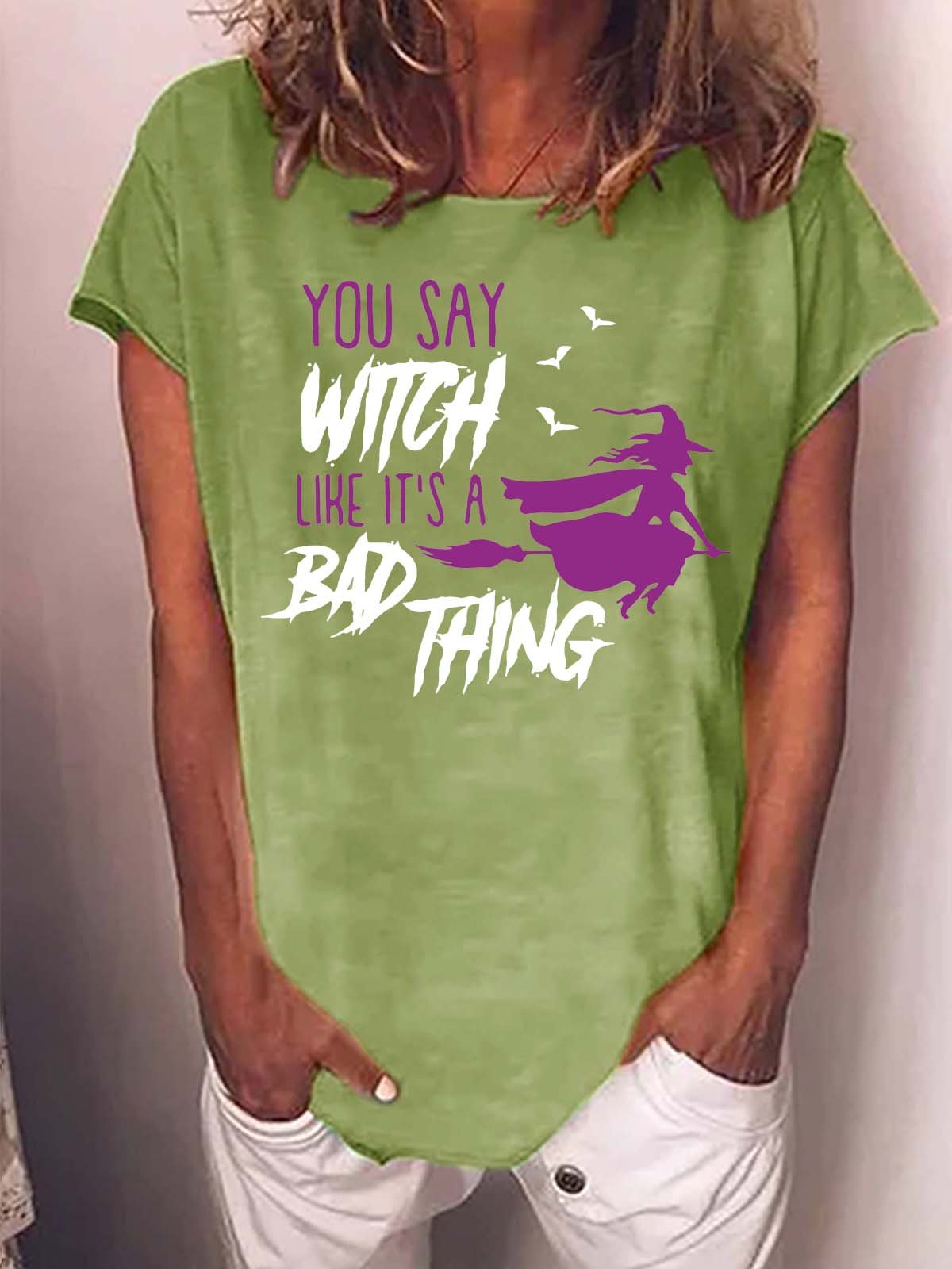 Women Halloween Brooms Witch Casual Loose Halloween T-Shirt