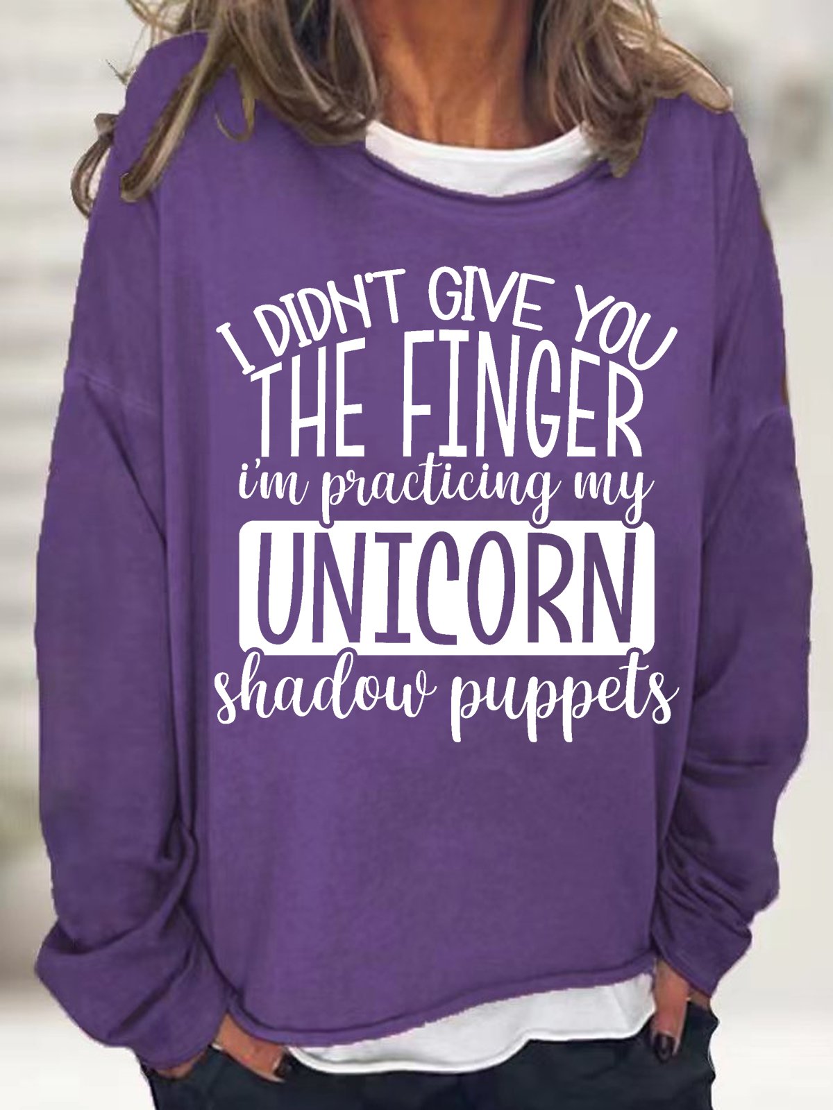 Women Sarcastic Saying I Didn't Give You The Finger I'm Practicing My Unicorn Shadow Puppets Sweatshirt