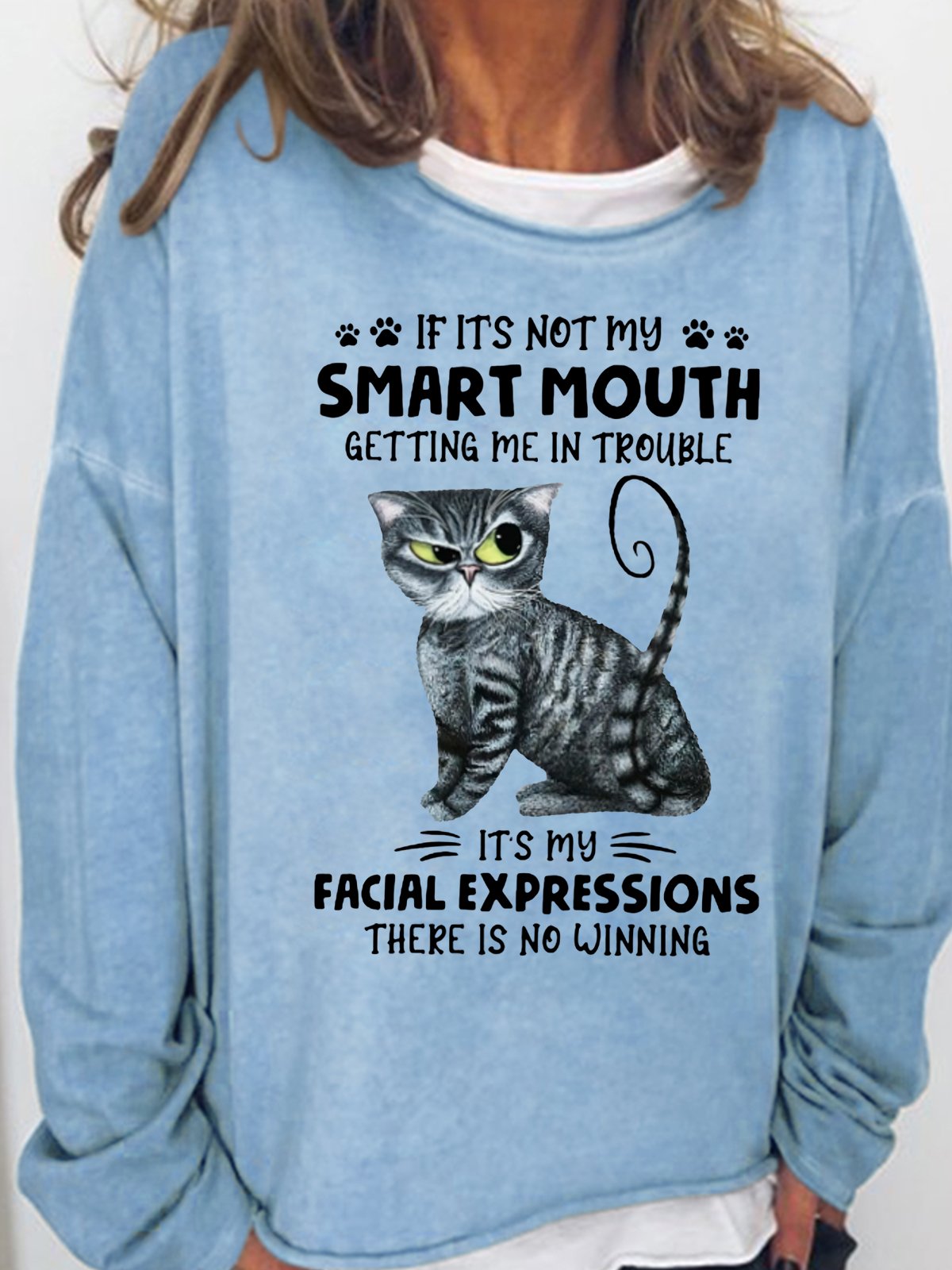 Womens Funny Letters Cat Sweatshirt