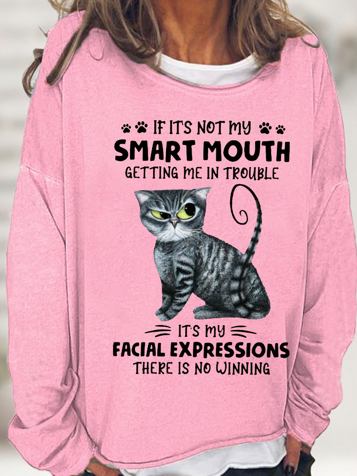 Womens Funny Letters Cat Sweatshirt