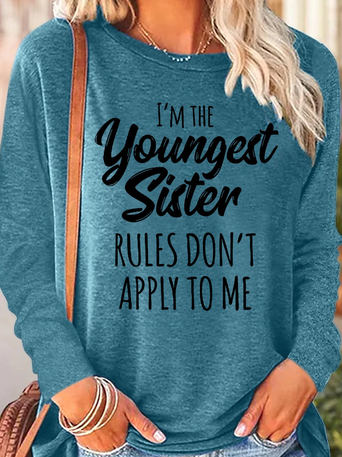 Women's Funny Sister Gift Youngest Sister Casual Long Sleeve Top