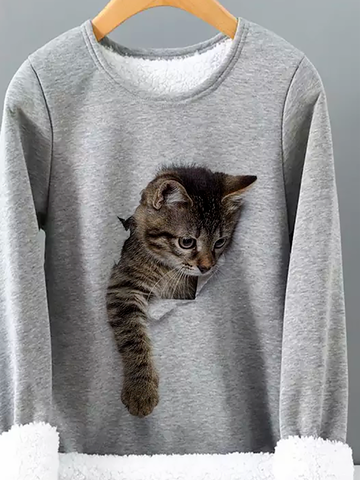 Casual Cotton-Blend Cat T-Shirt