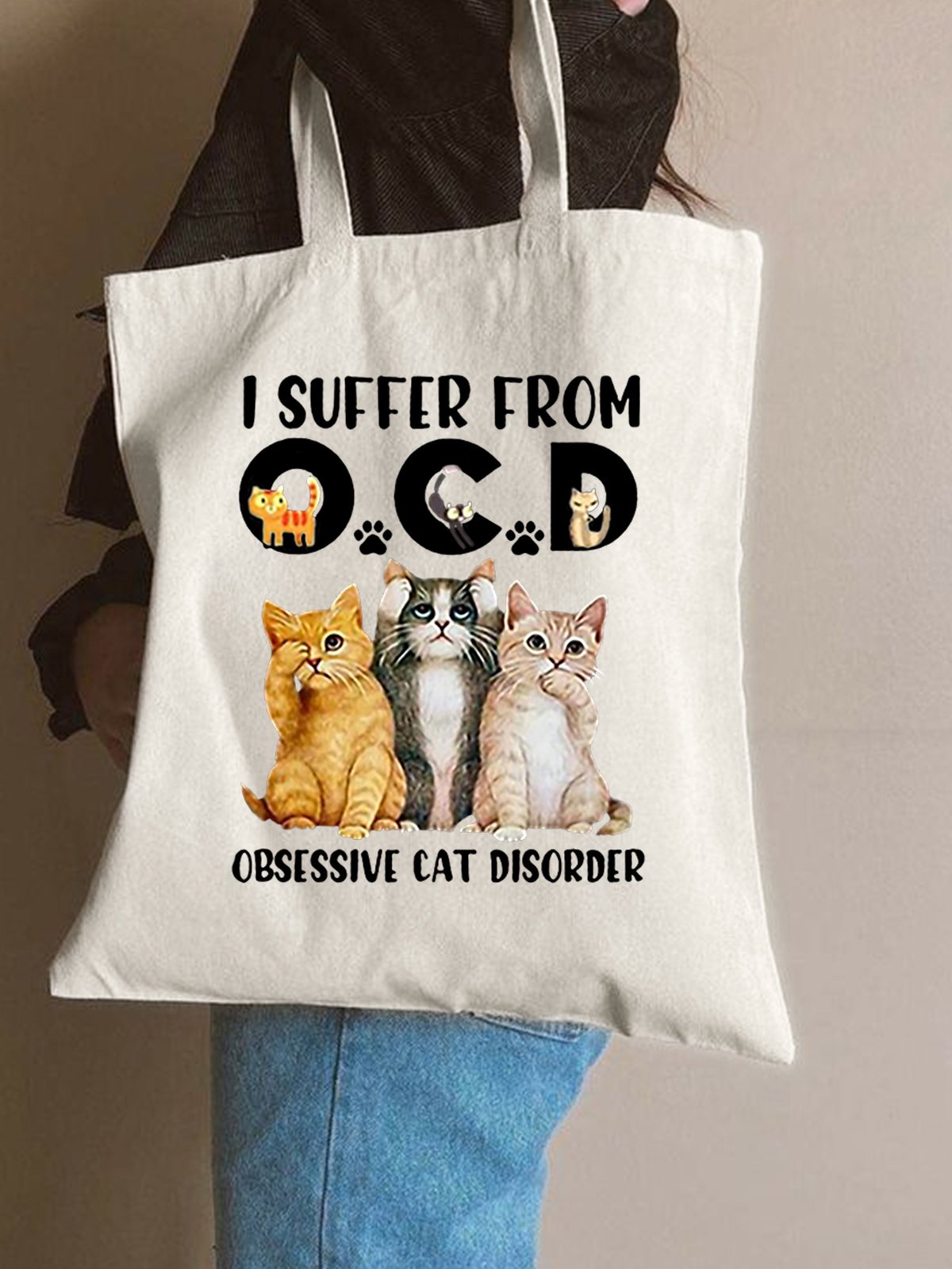 I Suffer From Ocd Obsessive Cat Disorder Animal Graphic Shopping Tote Bag