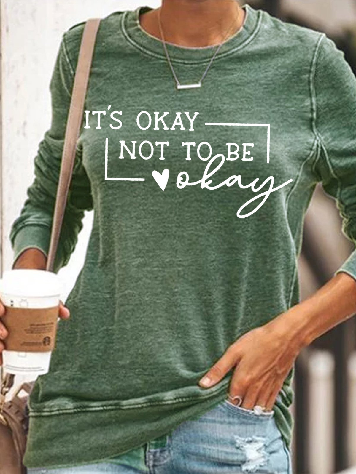 Womens It's okay not to be okay | Mental Health Awareness Quote Letters Sweatshirt