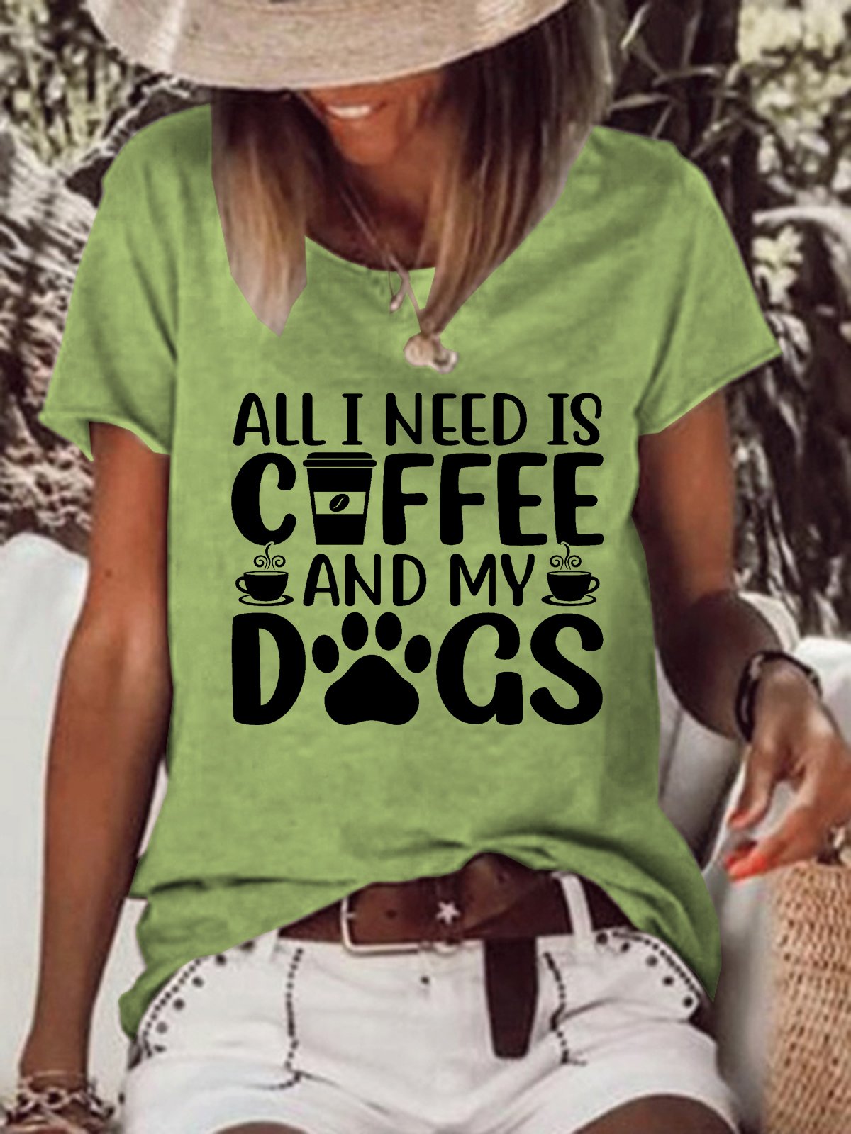 Women Funny All I Need Is Coffee And My Dog Crew Neck T-Shirt