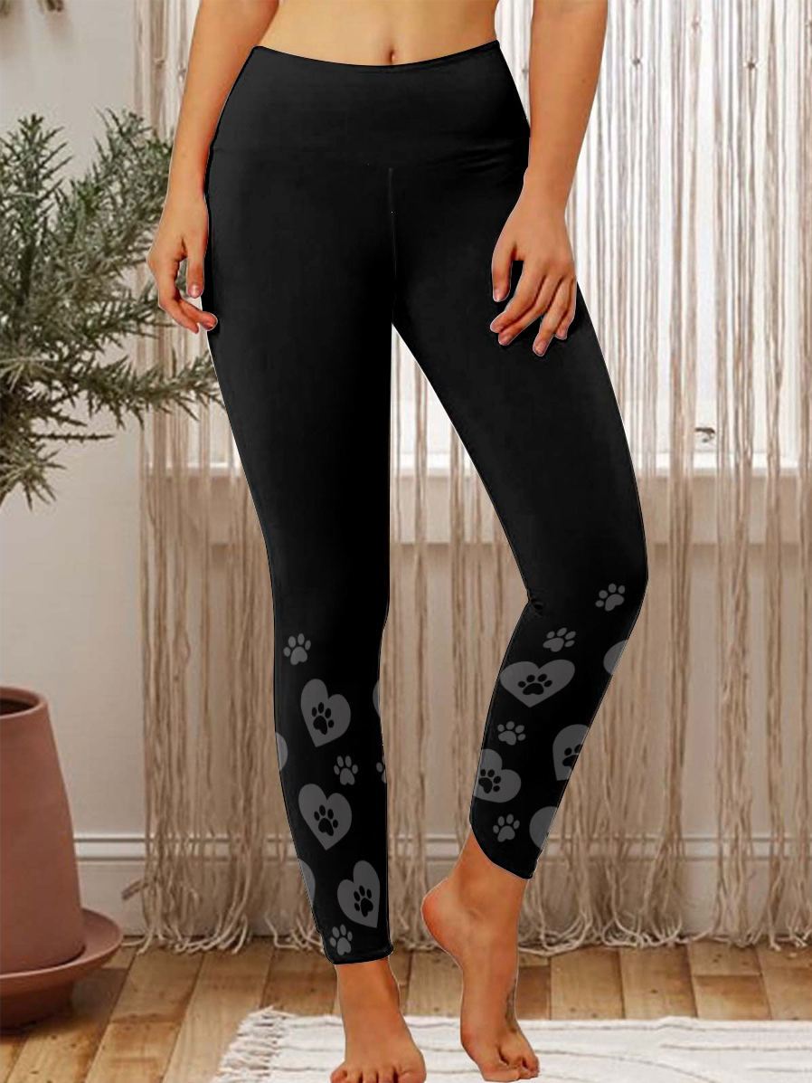 Lilicloth X Paula Pet Paw Print Grey Black Women's Tummy Control Leggings