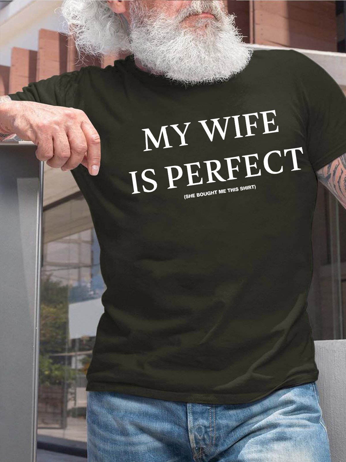 Mens My Wife Is Perfect She Bought Me This Shirt Funny Graphics Printed Cotton Crew Neck Text Letters T-Shirt