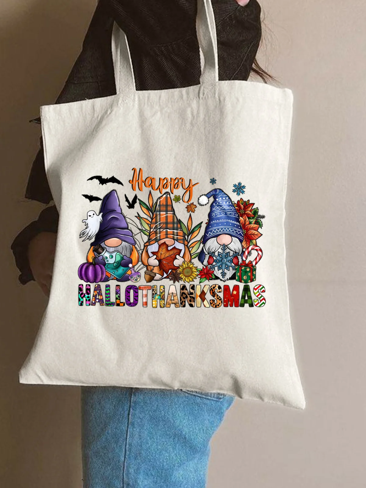 Happy Hallo Thanks Mas Halloween Graphic Shopping Tote Bag