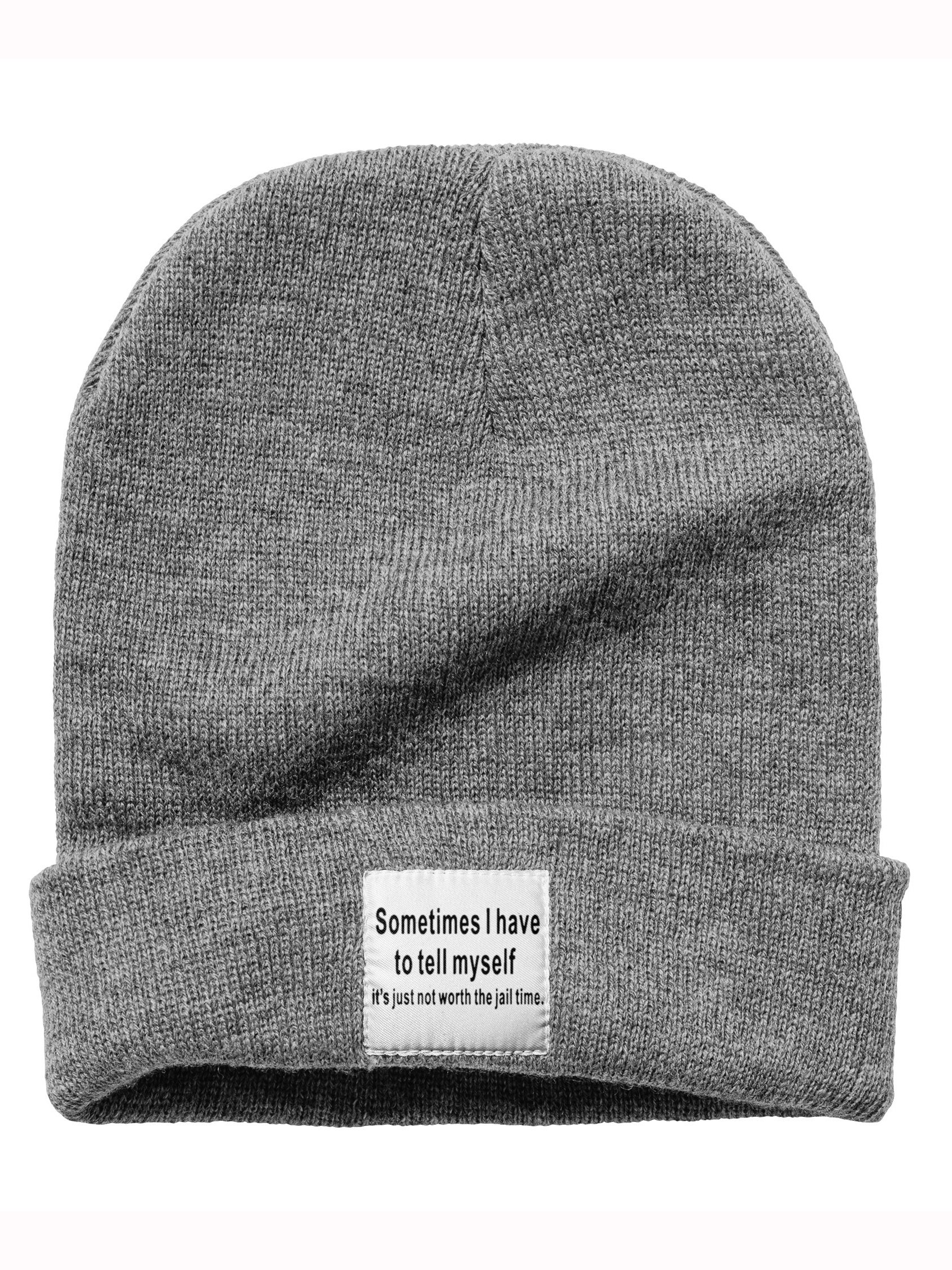 Sometimes I Have To Tell Myself It's Just Not Worth The Jail Time Funny Text Letter Beanie Hat