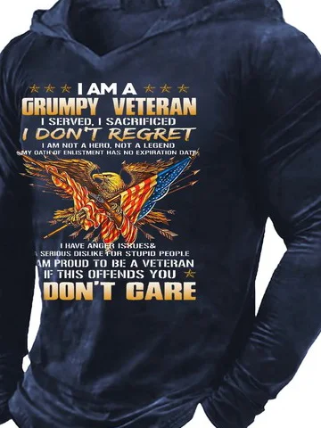 Men I Am A Grumpy Veteran I Don’t Care Hoodie Text Letters Sweatshirt