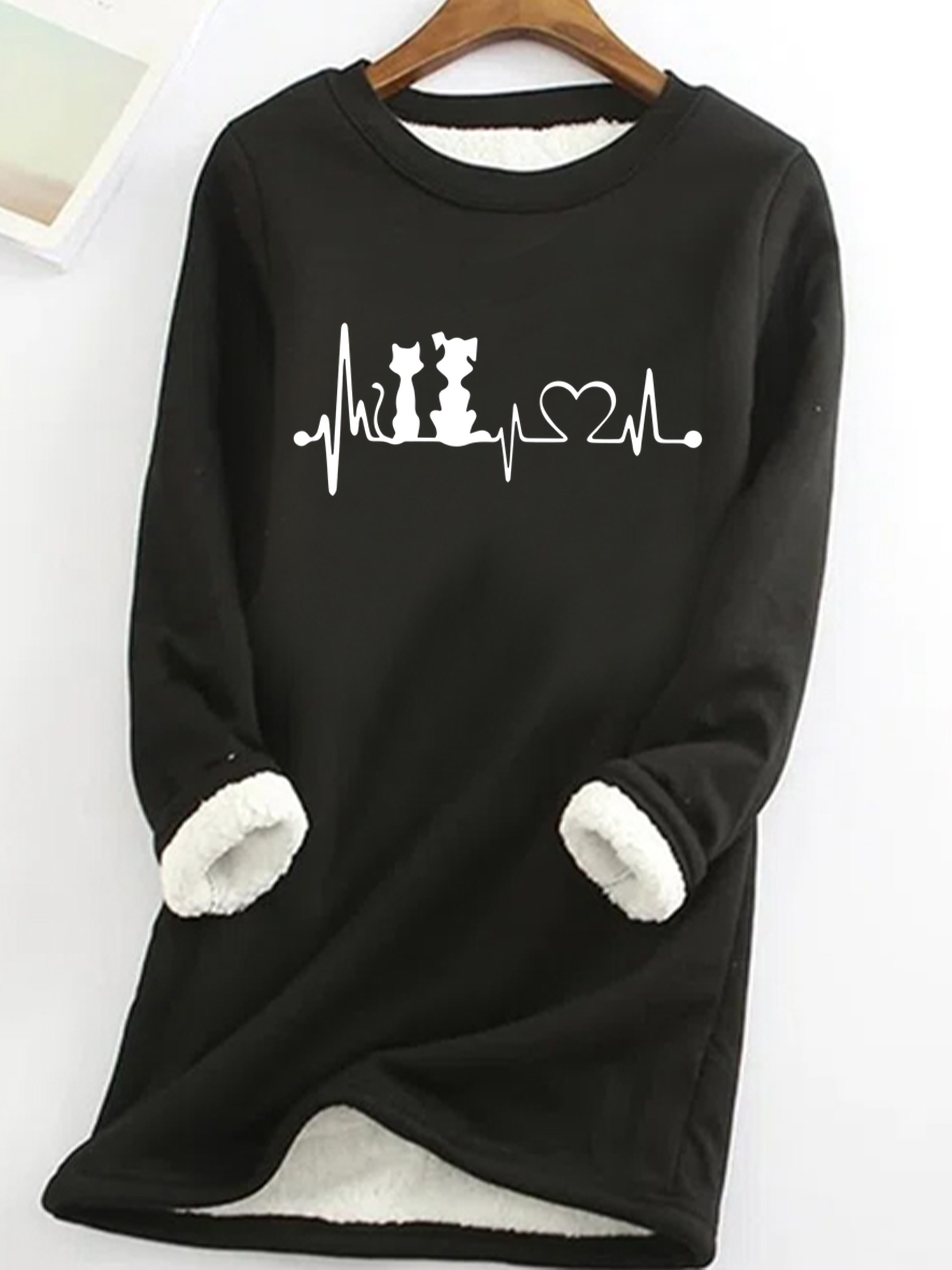 Cat Dog Silhouette Women's Warmth Fleece Sweatshirt