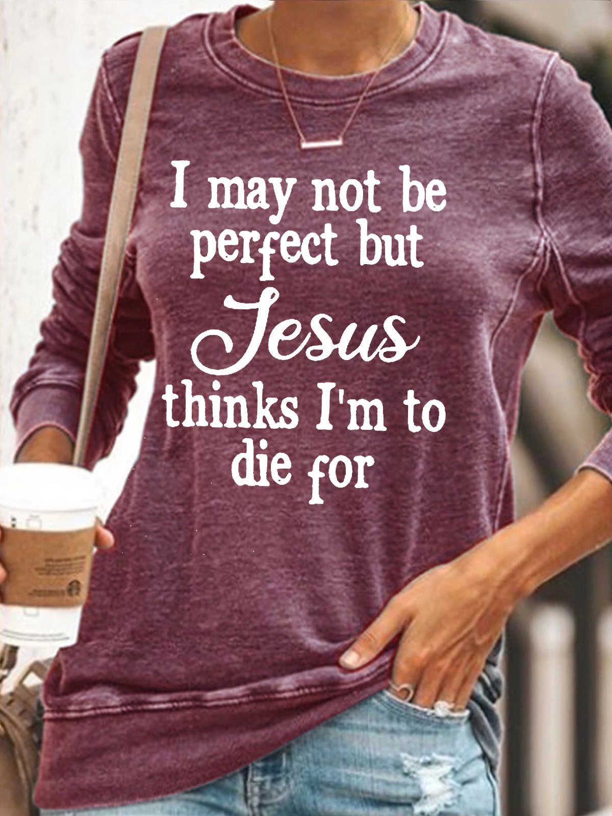 Womens I May Not Be Perfect Casual Jesus Christian Crew Neck Sweatshirt